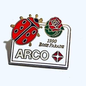 ARCO 1990 Rose Parade Enamel Pin - Red Ladybug & Rose